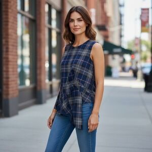 ZARA WOMAN Sleeveless Plaid Asymmetrical Blouse Size L